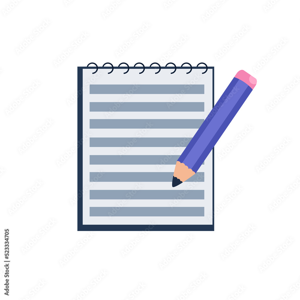 Lined notepad and pencil with space for text on a white background. Concept for business or school. Lined notepad and pencil with space for text on a white background. Concept for business or school.