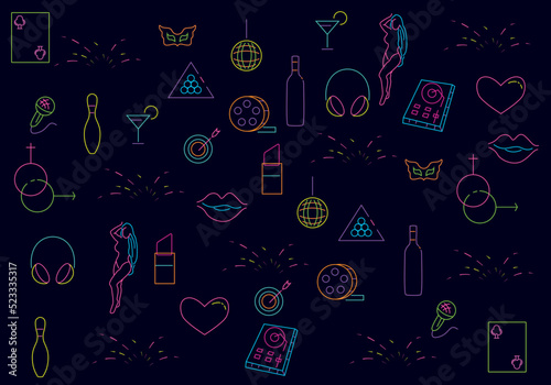 adult entertaiment doodle background .night club neon illustration