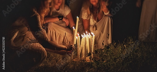 Women at the night ceremony. Ceremony space.
