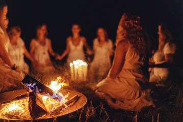 Women at the night ceremony. Ceremony space.