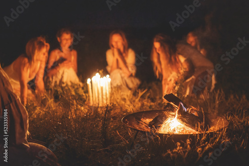 Women at the night ceremony. Ceremony space.