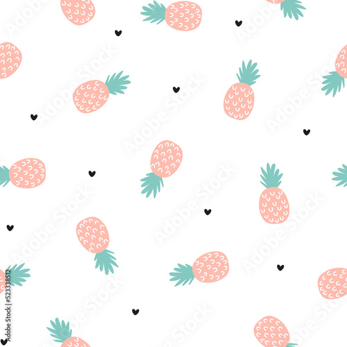 Seamless pattern with pink pineapples