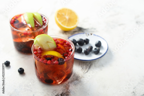 Traditional homemade sangria with fruits and berries