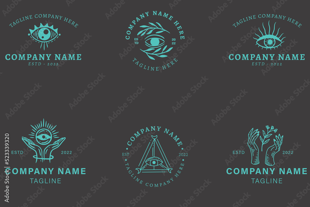 Obraz premium Mystical Light Blue Minimalist Symbol Logo Template Vintage Gray Style.
