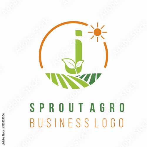 Initial j letter with farm land field for agrobusiness environment ecology business consultant logo idea