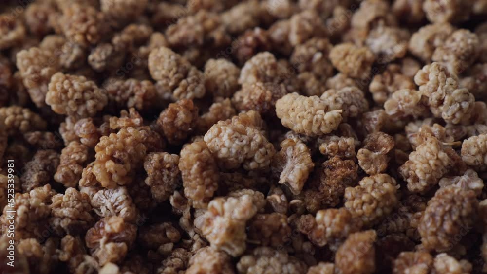 Dry mulberries rotation background. Dry mulberries rotation background.