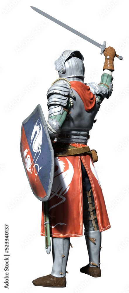 Obraz premium Brave Knight With Raised Sword 3d-Rendering