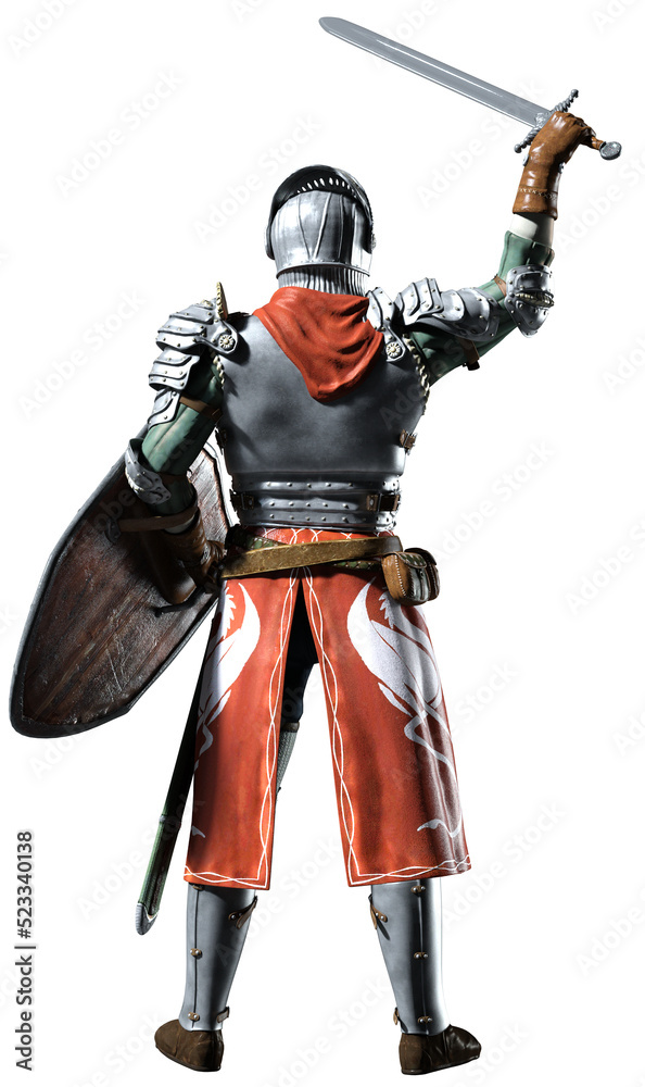 Naklejka premium Brave Knight With Raised Sword 3d-Rendering