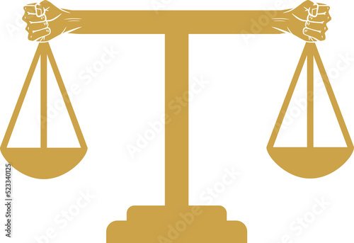 Icon of golden scales shaped as human hands. Human rights and justice concept.