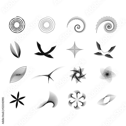 Set minimal abstract symbol Circle vortex logo Geometric shape Vector illustration