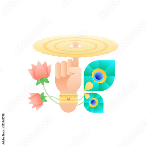 Krishna janmashtami social media banner with sudarshan chakra and lotus flowers photo