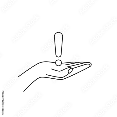 human hand holding thin line exclamation mark