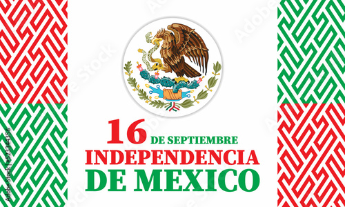 Mexican Independence day. Translation of the inscription: 16 th of September. Happy Independence day! Viva Mexico! Poster, card, banner, background design.  photo