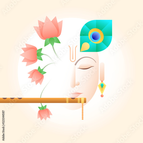 Krishna janmashtami art work with flute and lotus flowers for social media banner  photo