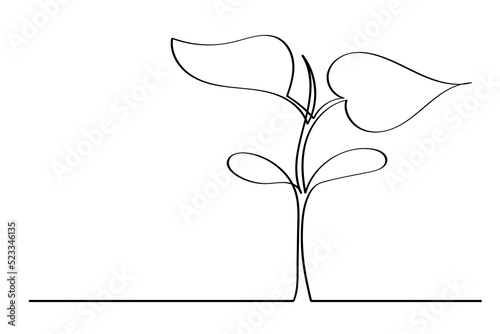 Plant drawn with a single line. Sprout in the style of minimalism.