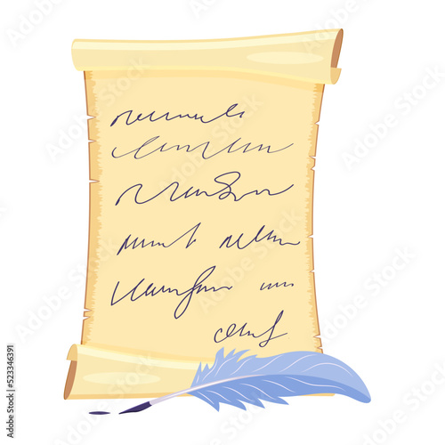 Scroll of old parchment with text. Ancient manuscript.
