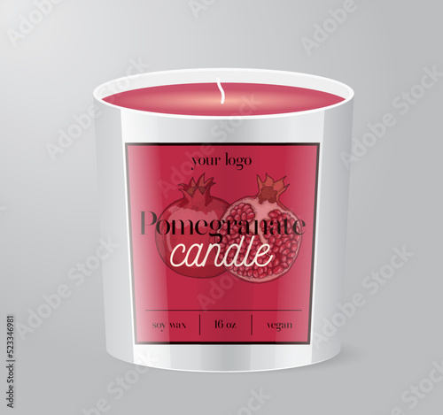 Pomegranate Candle label template Glass Bottle Packaging Isolated