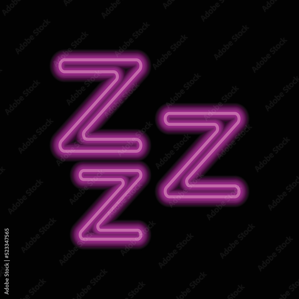 Sleep simple icon vector. Flat design. Purple neon on black background.ai Sleep simple icon vector. Flat design. Purple neon on black background.ai
