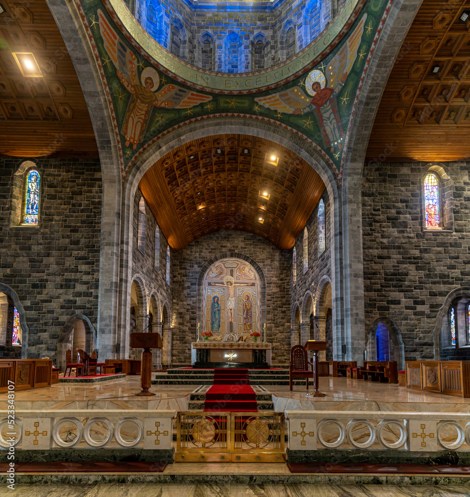 close-up view of the altar and pulpit in the Roman Catholic Galway Cathedral
