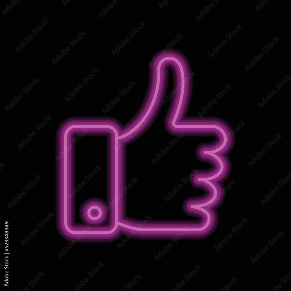 Thumb up simple icon vector. Flat design. Purple neon on black background.ai Thumb up simple icon vector. Flat design. Purple neon on black background.ai