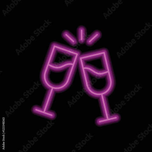 Toasting glasses simple icon vector. Flat design. Purple neon on black background.ai
