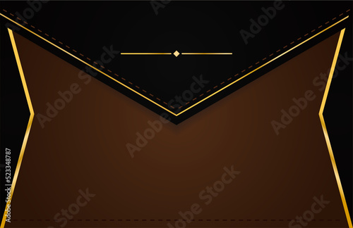 Abstract dark brown envelope with black cover and gold lines.
