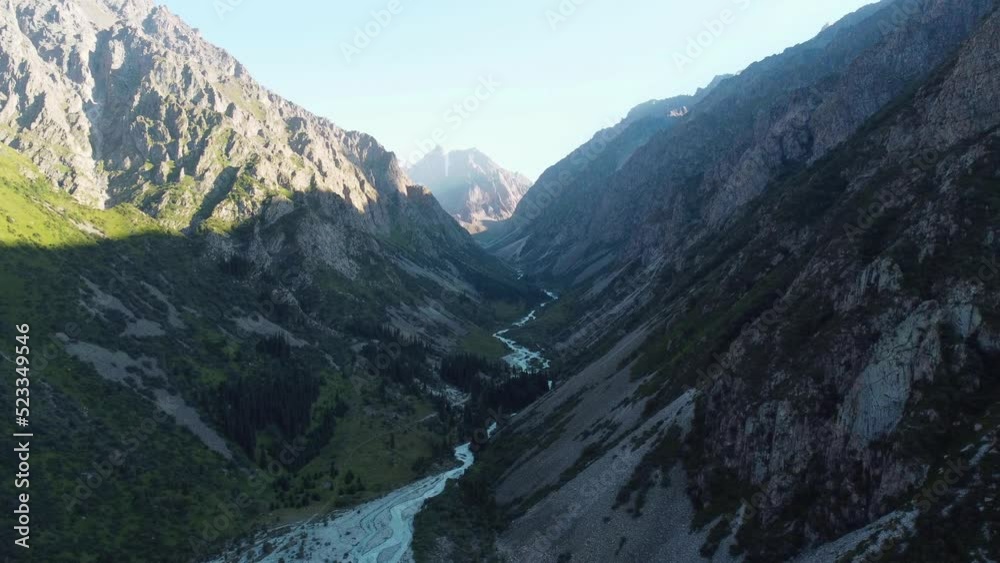 Belogorka valley in Chuy Region in Kyrgyzstan. Green valley in mountains.
