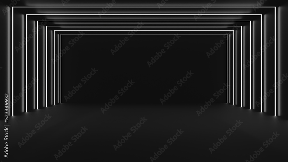 Dark black empty architecture interior space room studio background backdrop wall display products minimalistic. 3d rendering. Dark black empty architecture interior space room studio background backdrop wall display products minimalistic. 3d rendering.