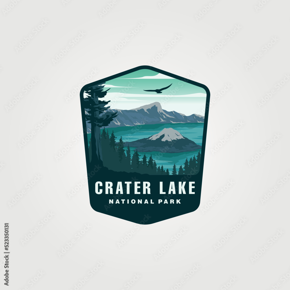 crater lake vintage logo vector symbol illustration design - obrazy, fototapety, plakaty 