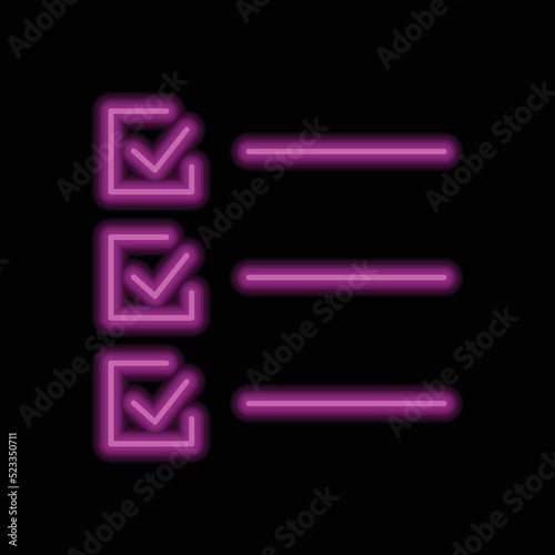 Checklist simple icon vector. Flat design. Purple neon on black background.ai