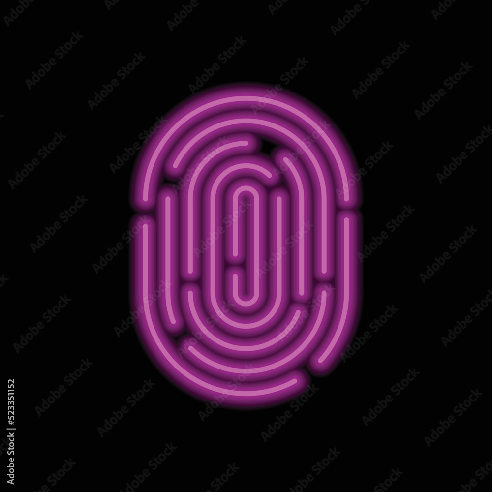 Fingerprint simple icon vector. Flat design. Purple neon on black background.ai Fingerprint simple icon vector. Flat design. Purple neon on black background.ai
