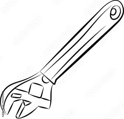 Sliding adjustable wrench shifter in doodle style sketch illustrator isolated on white background.