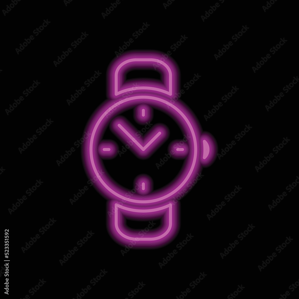 Hand watch logo simple icon vector. Flat design. Purple neon on black background.ai