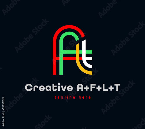 Creative A, F, L, and T letter combination logo design. Linear animated corporate sports logo. Unique custom minimal design template vector illustration