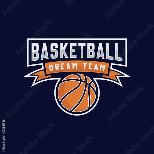 Basketball club emblem logo design template on dark background.