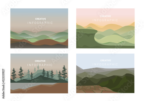 Set of landscape Catalog, mountains lake wall art poster design.