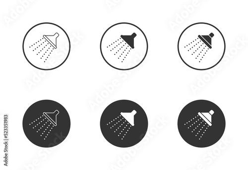 Shower sprinkler spray with water coming down diagonally. Vector illustration.