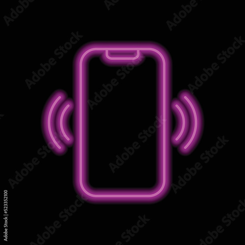 Mobile phone simple icon vector. Flat design. Purple neon on black background.ai