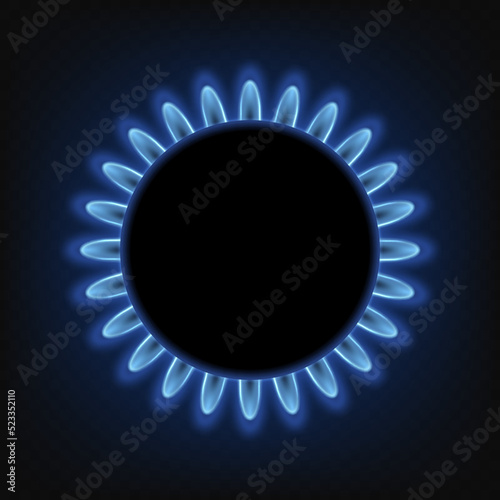 Burning gas, gas stove burner, hob in the kitchen. Vector illustration.