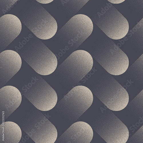Dynamic Herringbone Structure Stipple Seamless Pattern Vector Abstract Background. Movement Structure Dot Work Graphic Grainy Texture Repetitive Grey Wallpaper. Half Tone Art Contemporary Abstraction