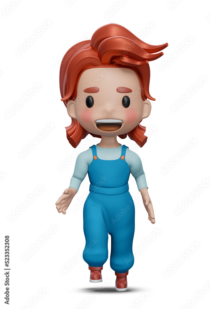 3D render , Cute Girl , Cartoon character girl , Woman walking 3D render , Cute Girl , Cartoon character girl , Woman walking
