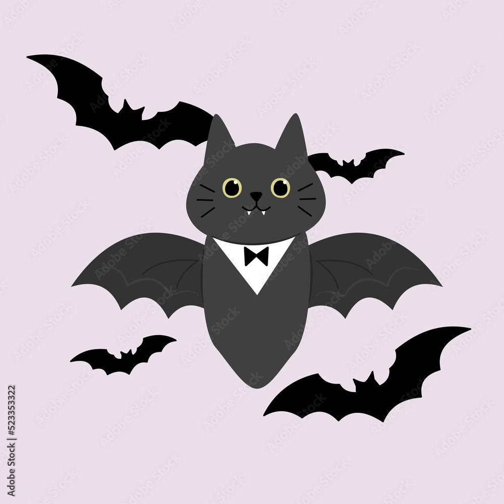 Fototapeta premium Bat Halloween Cat Costume Vector
