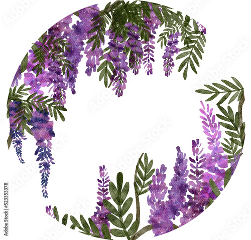 Wisteria blossom watercolor with transparent background
