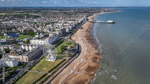 Aerial view of a seaside and beach of Eastbourne  East Sussex  UK
