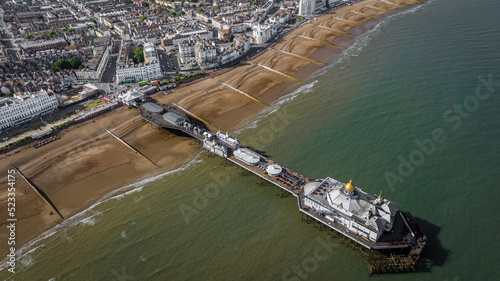 Aerial view of a seaside and beach of Eastbourne, East Sussex, UK
