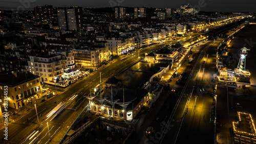 Aerial view of Brighton at night with all the colours coming out, East Sussex, UK © Pavel