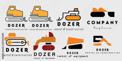 set of dozer logo vector heavy equipment illustration design