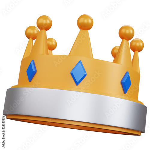 3d rendering gold crown with three blue diamonds isolated photo