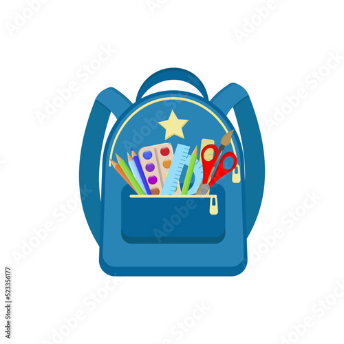 Obraz na płótnie Colored school backpack. Education, schoolbag luggage, rucksack. Kids school bag backpack with education equipment w salonie