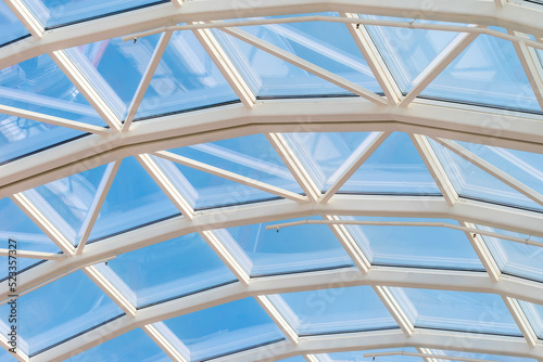 Glass roof. The shopping center, business center.Dome